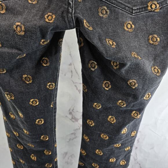 Pilcro Jeans Womens 26 Black Gold Floral Skinny Mid Rise Slim Straight - Picture 8 of 12